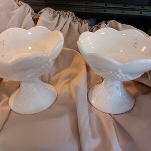 Set 2 Antique Indiana Colony Harvest Grape Milk Glass Candle Holders 4” LQQK!